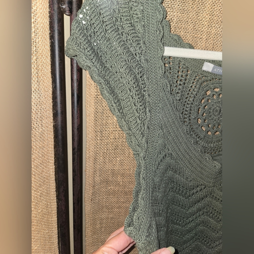 NWOT Women's Atleta Sage Green Lined Crochet Dress Cap Sleeves Size Medium - Picture 3 of 14